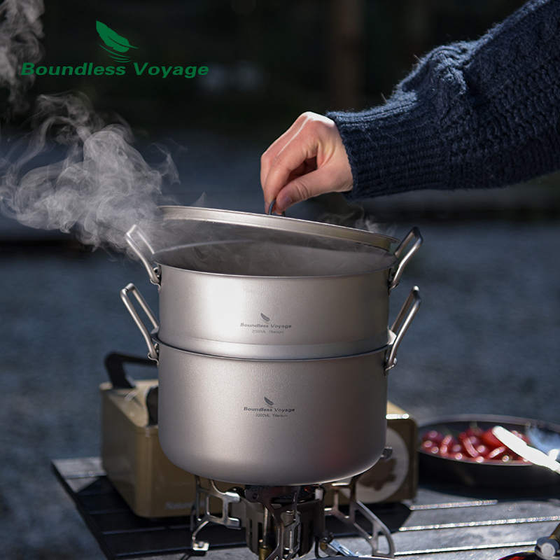 Mess Kit Titanium - Boundless Voyage Titanium Stoompot Compacte Voedselstoomboot