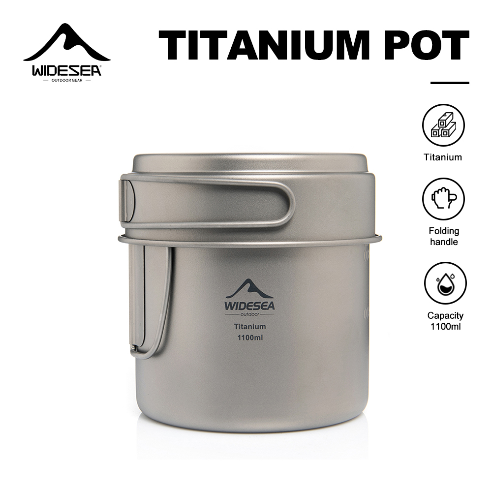Mess Kit Titanium - Widesea Ultralight Titanium Campingpot 1100ml Opvouwbaar