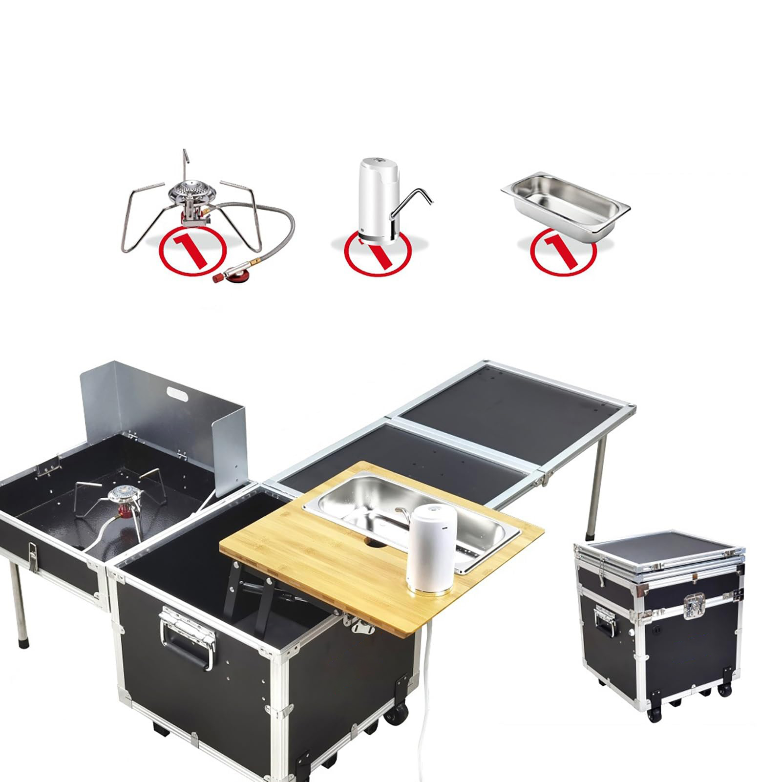 Camping Cooking Box Set - Buitenkookset voor kamperen, mobiele kampeerkeuken, kooktafel,