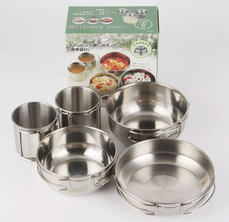 Camping Cooking Box Set - Opvouwbare 5-delige bekers Keukenpotten en pannensets