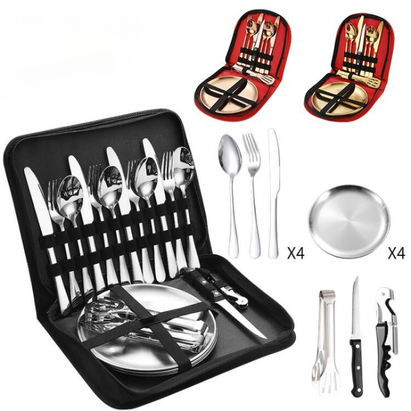 Camping Cooking And Eating Set - 10/20 stuks roestvrijstalen bestekset voor buiten,