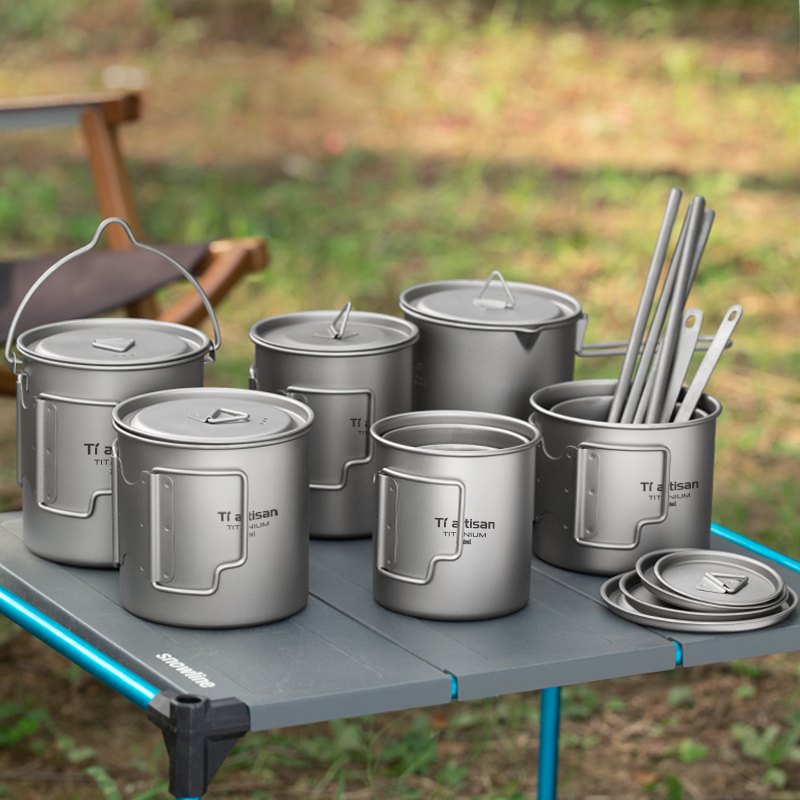 Mess Kit Titanium - Tiartisan Outdoor Titanium Lichtgewicht Draagbare Thee