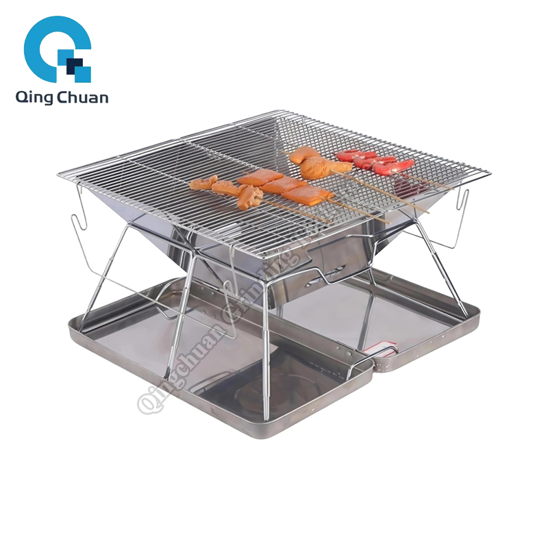 Camping Cooking - Campinggrill Houtskoolfornuis Opvouwbare roestvrijstalen vuurplaatsgrill Backpacken