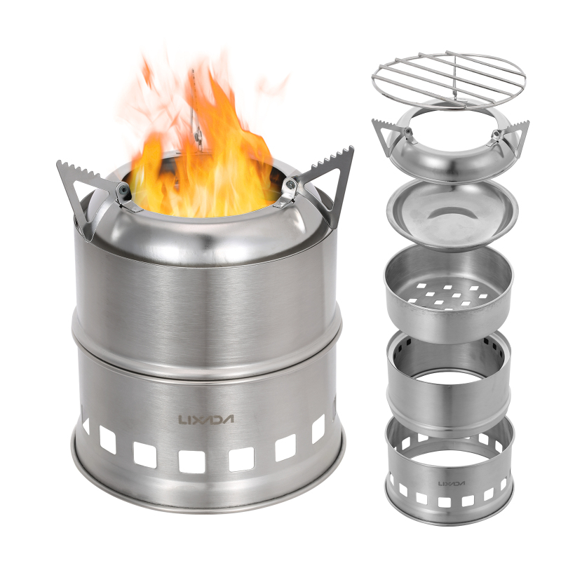 Camping Cooking System - Lixada Roestvrijstalen Houtkachel Camping Alcohol Kachel