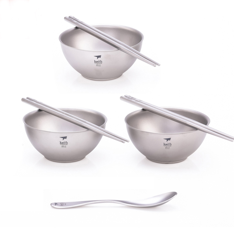 Camping Cooking Box Set - Keith kookset, titanium kom eetstokjes lepel
