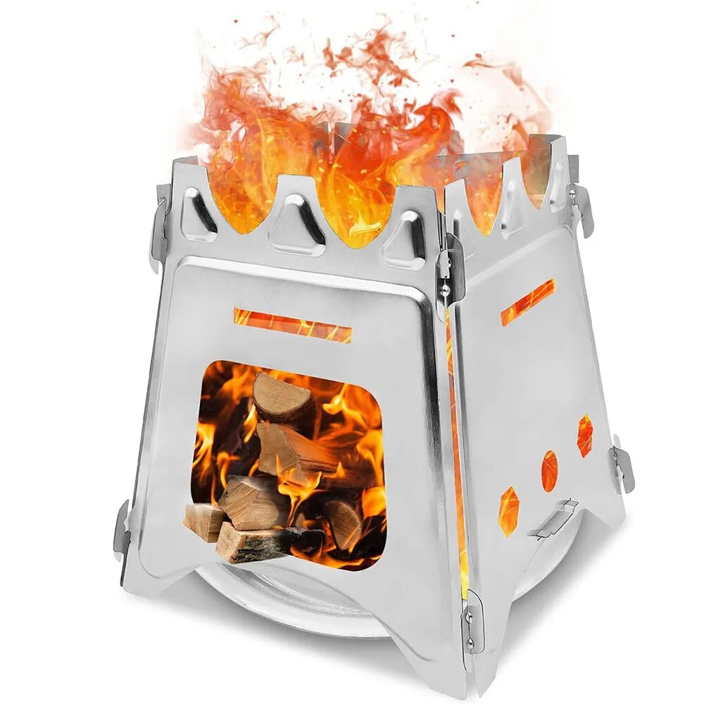 Camping Cooking System - Draagbare campinghoutkachel met roestvrij staal Opvouwbare