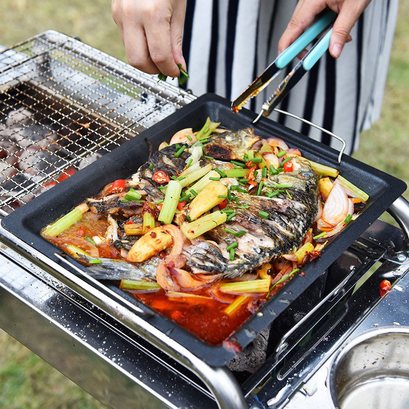 Buiten dikke vierkante grillpa - Campfire Cooking Anime recensie en prijs