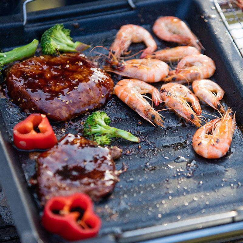 Buiten dikke vierkante grillpa - Campfire Cooking Anime recensie en prijs